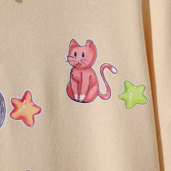 Cetriya Cat Print Pouch Pocket Drawstring Hoodie - Picture 3 of 6